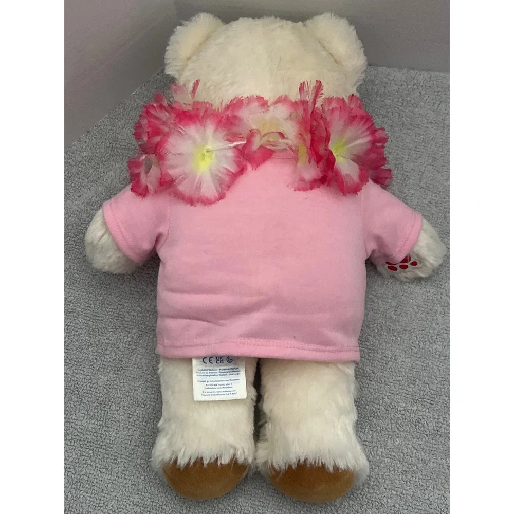 Build-A-Bear Workshop‎ White Teddy Bear Happy Mother's Day Pink Shirt Floral Lei